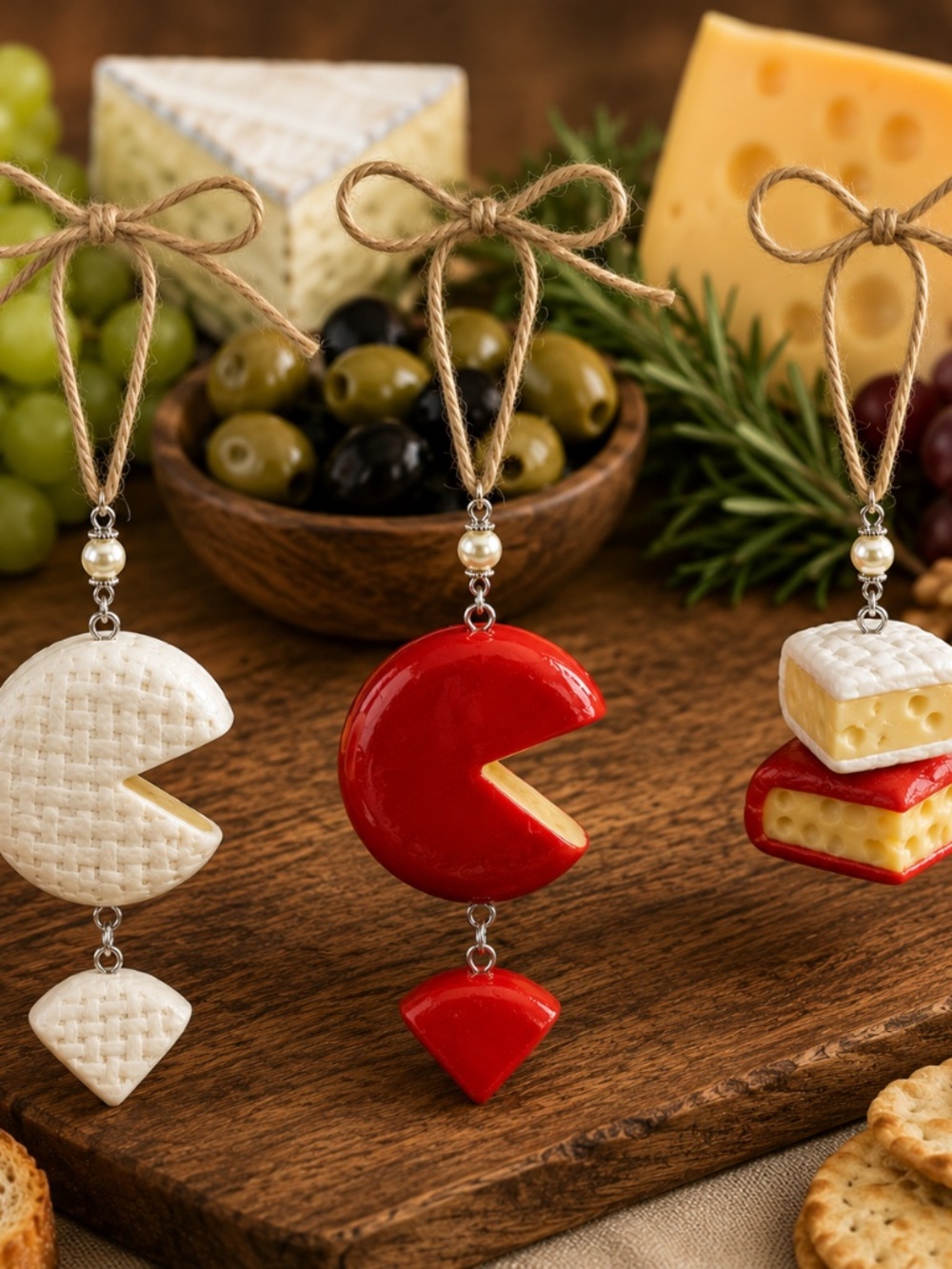 Handmade Cheese Ornaments – Brie Round, Gouda Round & Brie/Gouda Stack